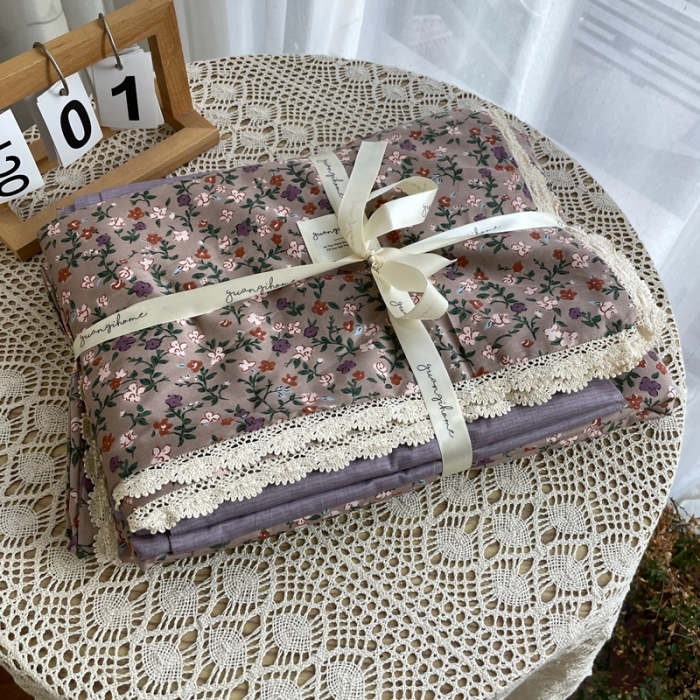 91家纺网 家纺一手货源 找家纺 （总）源启生活 2022新款全棉法式田园风花边款四件套