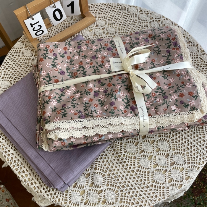 91家纺网 家纺一手货源 找家纺 （总）源启生活 2022新款全棉法式田园风花边款四件套