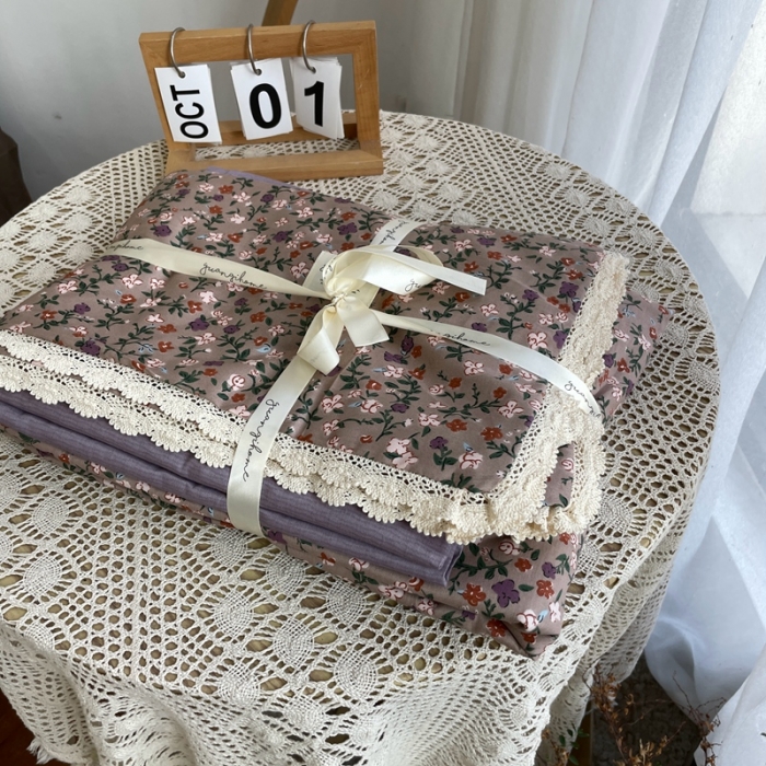 91家纺网 家纺一手货源 找家纺 （总）源启生活 2022新款全棉法式田园风花边款四件套