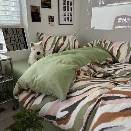 91家纺网 家纺一手货源 找家纺 金丝鸟家纺 2023新款全棉简约斜纹四件套 石纹