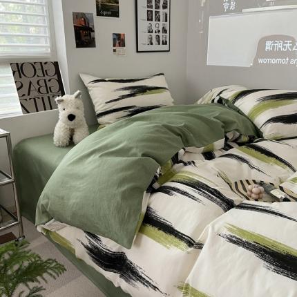 91家纺网 家纺一手货源 找家纺 金丝鸟家纺 2023新款全棉简约斜纹四件套 斜影