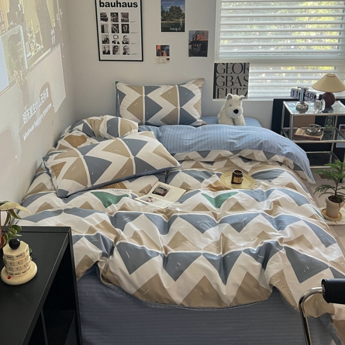 91家纺网 家纺一手货源 找家纺 （总）金丝鸟家纺 2023新款全棉简约斜纹四件套