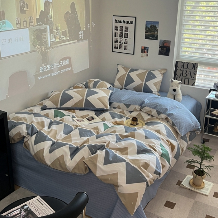 91家纺网 家纺一手货源 找家纺 （总）金丝鸟家纺 2023新款全棉简约斜纹四件套