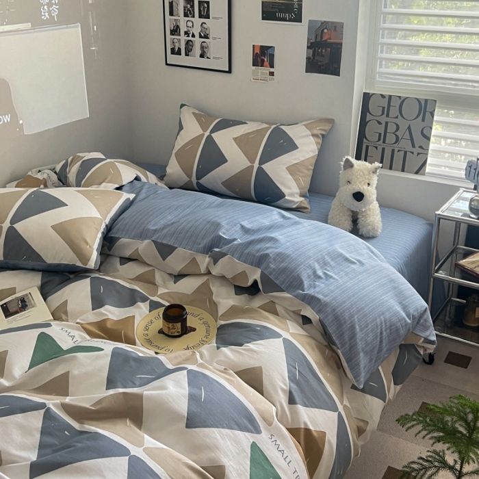 91家纺网 家纺一手货源 找家纺 （总）金丝鸟家纺 2023新款全棉简约斜纹四件套