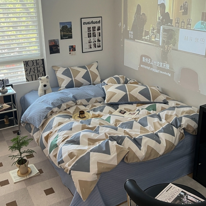 91家纺网 家纺一手货源 找家纺 （总）金丝鸟家纺 2023新款全棉简约斜纹四件套