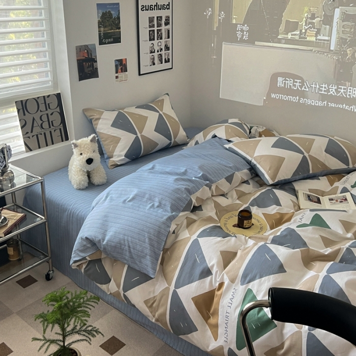 91家纺网 家纺一手货源 找家纺 金丝鸟家纺 2023新款全棉简约斜纹四件套 格森