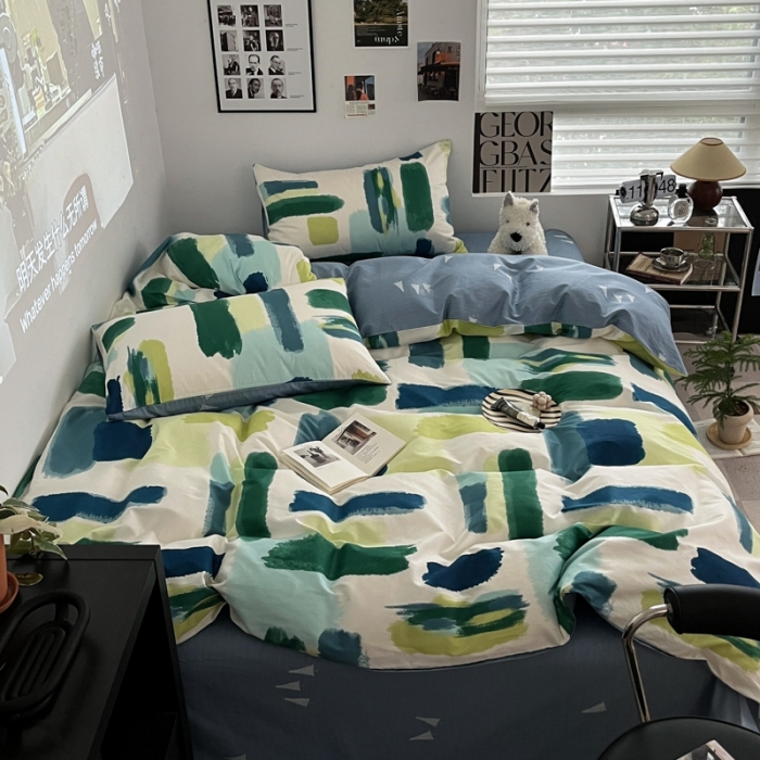 91家纺网 家纺一手货源 找家纺 金丝鸟家纺 2023新款全棉简约斜纹四件套 色调