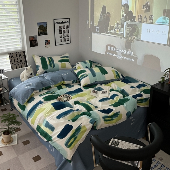 91家纺网 家纺一手货源 找家纺 金丝鸟家纺 2023新款全棉简约斜纹四件套 色调