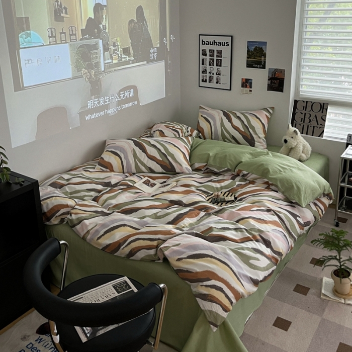 91家纺网 家纺一手货源 找家纺 金丝鸟家纺 2023新款全棉简约斜纹四件套 石纹