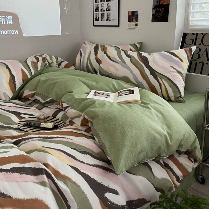 91家纺网 家纺一手货源 找家纺 金丝鸟家纺 2023新款全棉简约斜纹四件套 石纹