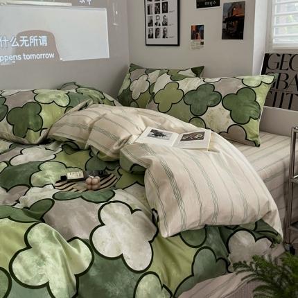 金丝鸟家纺 2023新款全棉简约斜纹四件套 四叶草
