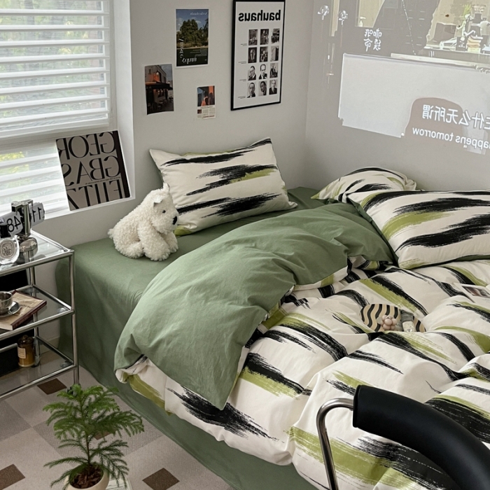 91家纺网 家纺一手货源 找家纺 金丝鸟家纺 2023新款全棉简约斜纹四件套 斜影