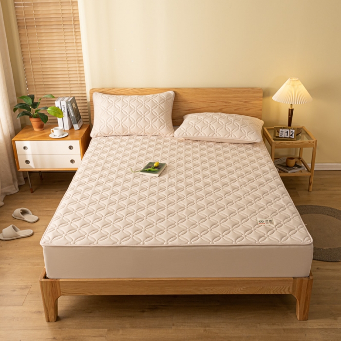 91家纺网 家纺一手货源 找家纺 芬晴 2023新款A类原棉夹棉抗菌床笠花语系列 花语-卡其