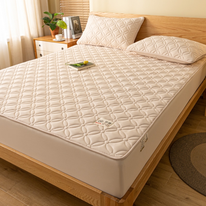 91家纺网 家纺一手货源 找家纺 芬晴 2023新款A类原棉夹棉抗菌床笠花语系列 花语-卡其