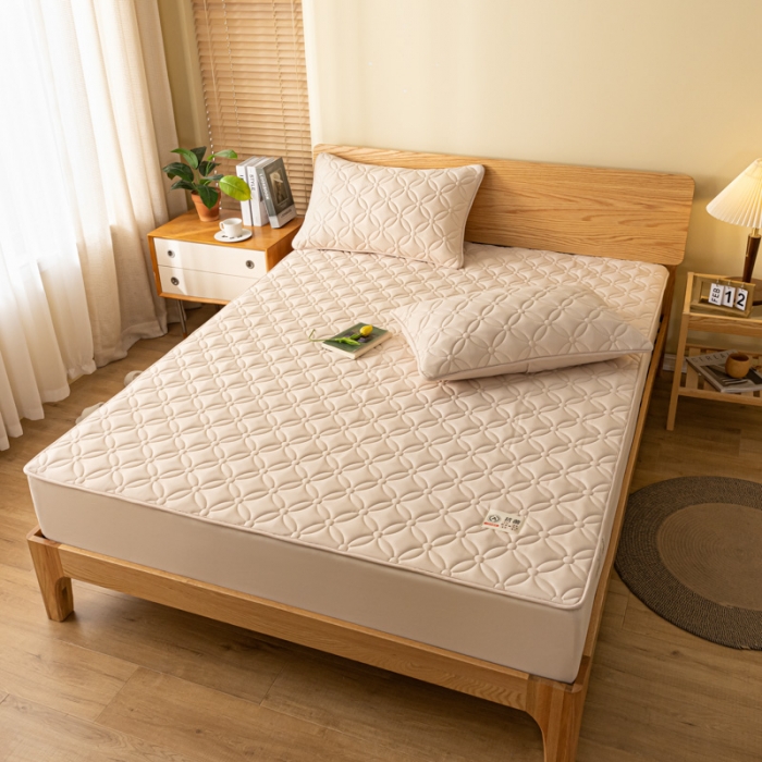 91家纺网 家纺一手货源 找家纺 芬晴 2023新款A类原棉夹棉抗菌床笠花语系列 花语-卡其