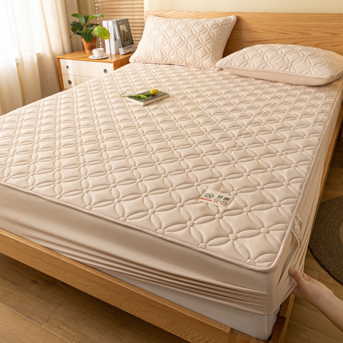 91家纺网 家纺一手货源 找家纺 芬晴 2023新款A类原棉夹棉抗菌床笠花语系列 花语-卡其