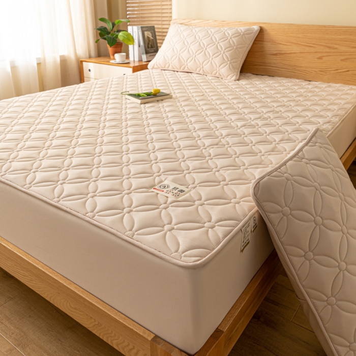 91家纺网 家纺一手货源 找家纺 芬晴 2023新款A类原棉夹棉抗菌床笠花语系列 花语-卡其