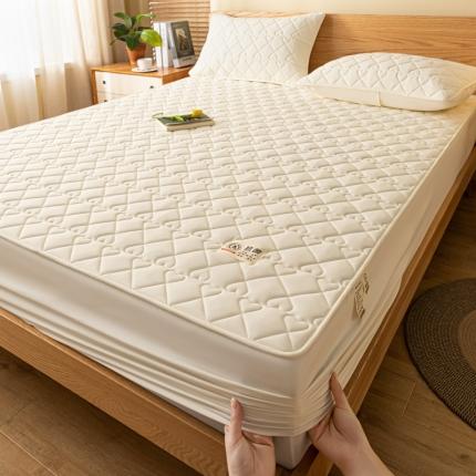 91家纺网 家纺一手货源 找家纺 芬晴 2023新款A类原棉抗菌夹棉床笠 青春-米白