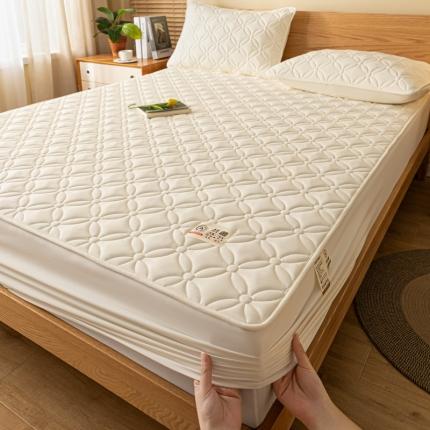 91家纺网 家纺一手货源 找家纺 芬晴 2023新款A类原棉夹棉抗菌床笠花语系列 花语-米白