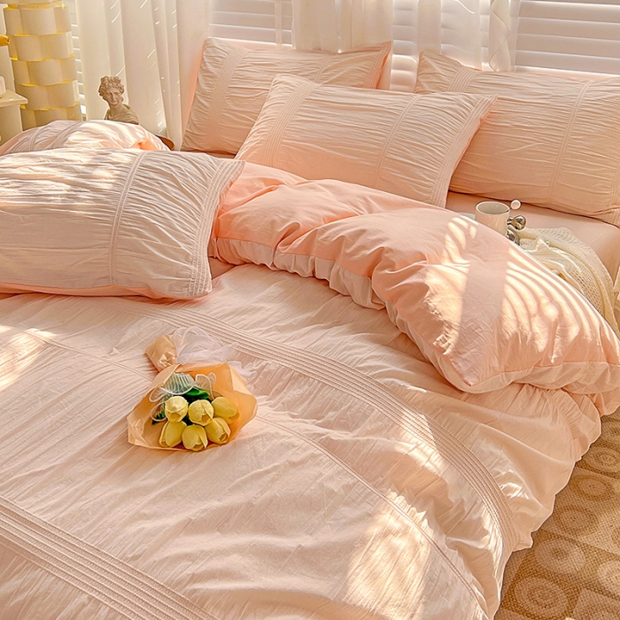 91家纺网 家纺一手货源 找家纺 娜娜 2022新款全棉泡泡纱四件套 泡泡纱-淡粉