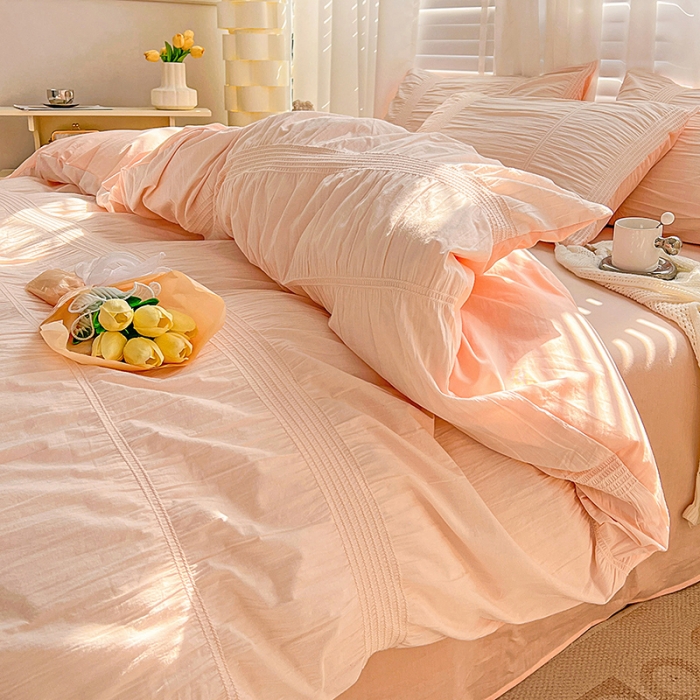 91家纺网 家纺一手货源 找家纺 娜娜 2022新款全棉泡泡纱四件套 泡泡纱-淡粉