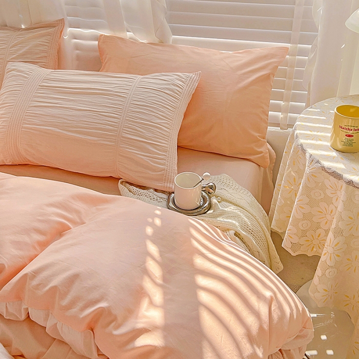 91家纺网 家纺一手货源 找家纺 娜娜 2022新款全棉泡泡纱四件套 泡泡纱-淡粉