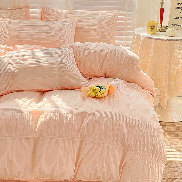 91家纺网 家纺一手货源 找家纺 娜娜 2022新款全棉泡泡纱四件套 泡泡纱-淡粉