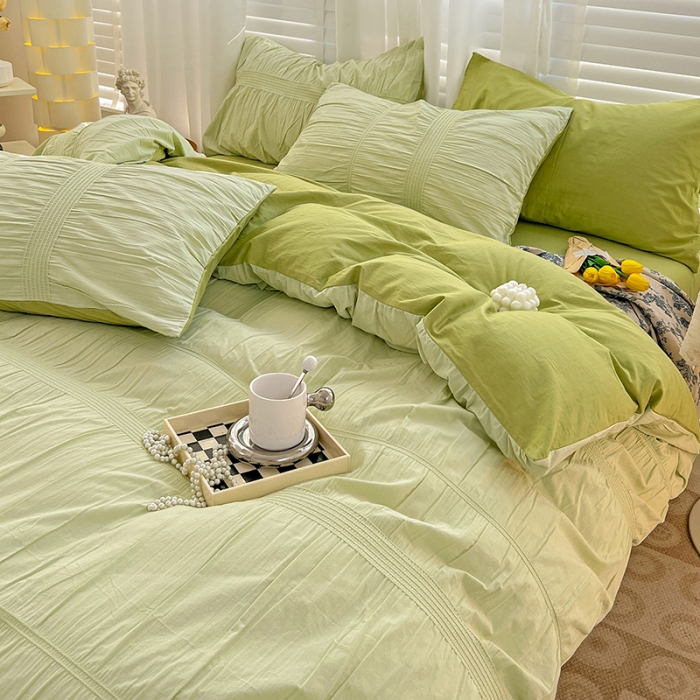 91家纺网 家纺一手货源 找家纺 娜娜 2022新款全棉泡泡纱四件套 泡泡纱-果绿