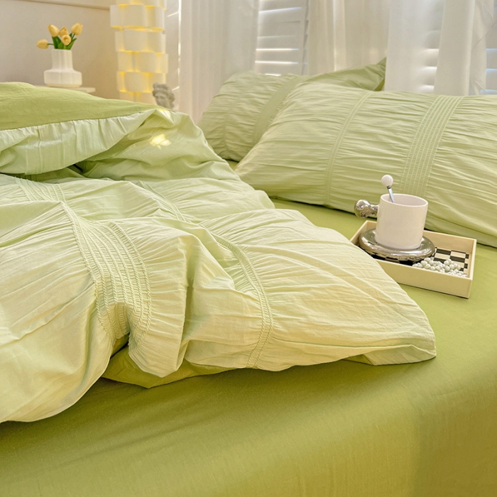 91家纺网 家纺一手货源 找家纺 娜娜 2022新款全棉泡泡纱四件套 泡泡纱-果绿