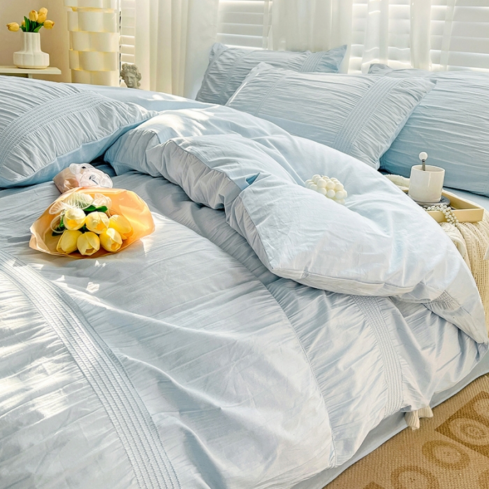 91家纺网 家纺一手货源 找家纺 娜娜 2022新款全棉泡泡纱四件套 泡泡纱-湖蓝