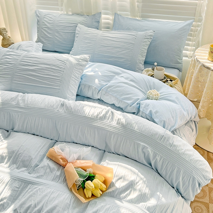 91家纺网 家纺一手货源 找家纺 娜娜 2022新款全棉泡泡纱四件套 泡泡纱-湖蓝