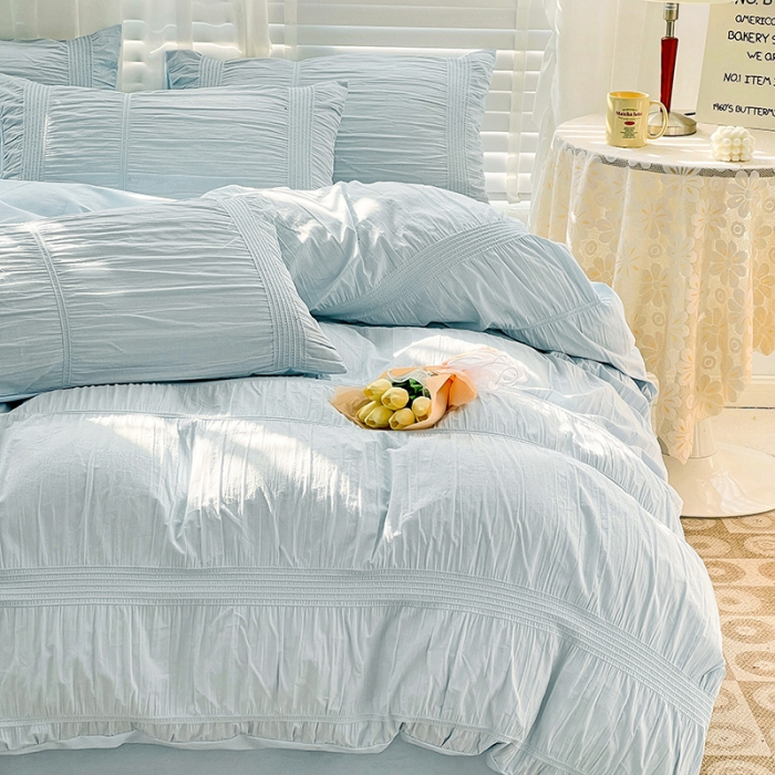 91家纺网 家纺一手货源 找家纺 娜娜 2022新款全棉泡泡纱四件套 泡泡纱-湖蓝