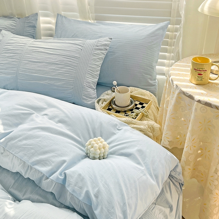 91家纺网 家纺一手货源 找家纺 娜娜 2022新款全棉泡泡纱四件套 泡泡纱-湖蓝