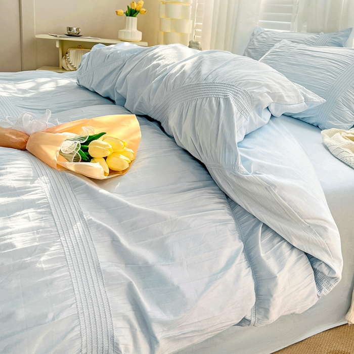 91家纺网 家纺一手货源 找家纺 娜娜 2022新款全棉泡泡纱四件套 泡泡纱-湖蓝