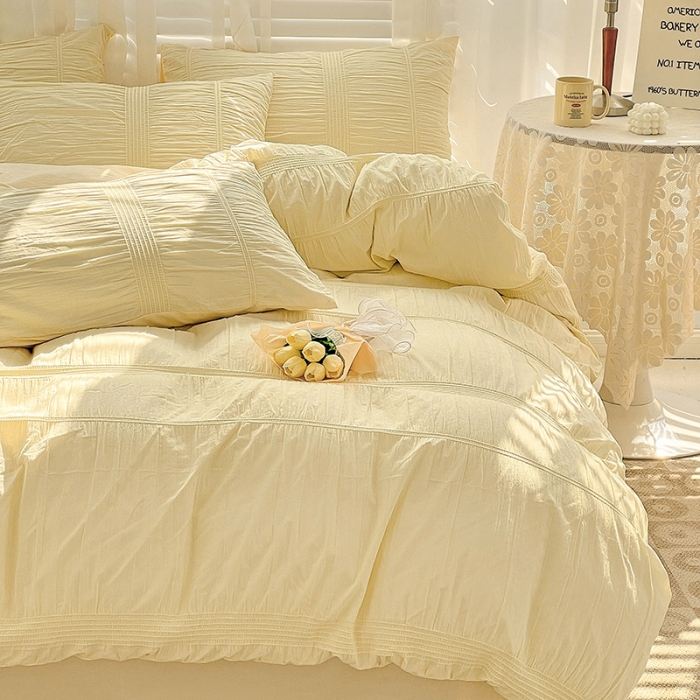 91家纺网 家纺一手货源 找家纺 娜娜 2022新款全棉泡泡纱四件套 泡泡纱-奶昔黄