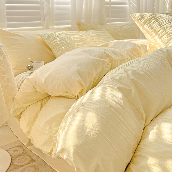 91家纺网 家纺一手货源 找家纺 娜娜 2022新款全棉泡泡纱四件套 泡泡纱-奶昔黄