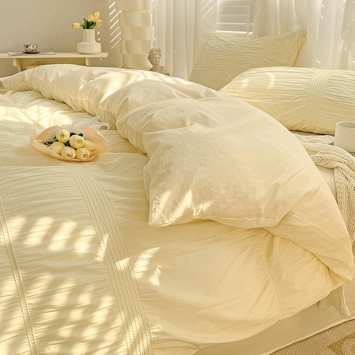 91家纺网 家纺一手货源 找家纺 娜娜 2022新款全棉泡泡纱四件套 泡泡纱-奶昔黄