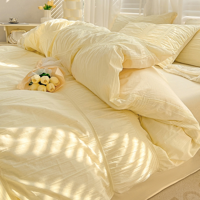 91家纺网 家纺一手货源 找家纺 娜娜 2022新款全棉泡泡纱四件套 泡泡纱-奶昔黄