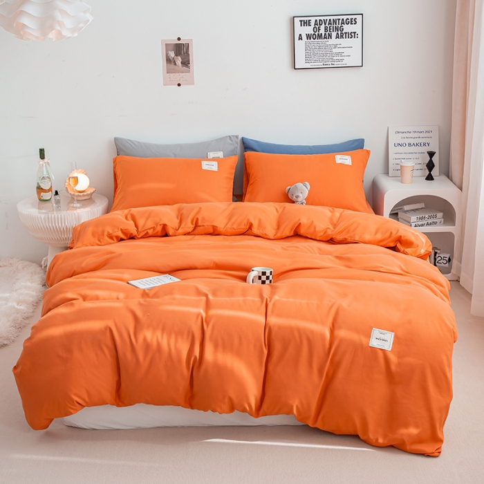 91家纺网 家纺一手货源 找家纺 芷凡家纺 2022新款雅棉纯色斜纹磨毛贴标款四件套 贴标款-橙色