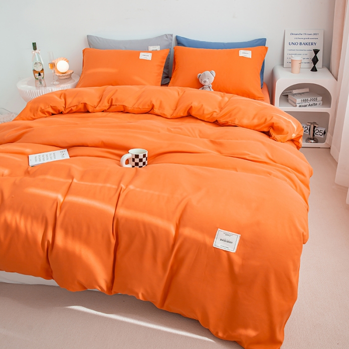 91家纺网 家纺一手货源 找家纺 芷凡家纺 2022新款雅棉纯色斜纹磨毛贴标款四件套 贴标款-橙色