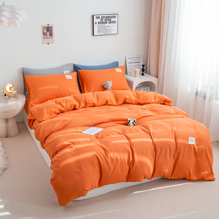 91家纺网 家纺一手货源 找家纺 芷凡家纺 2022新款雅棉纯色斜纹磨毛贴标款四件套 贴标款-橙色