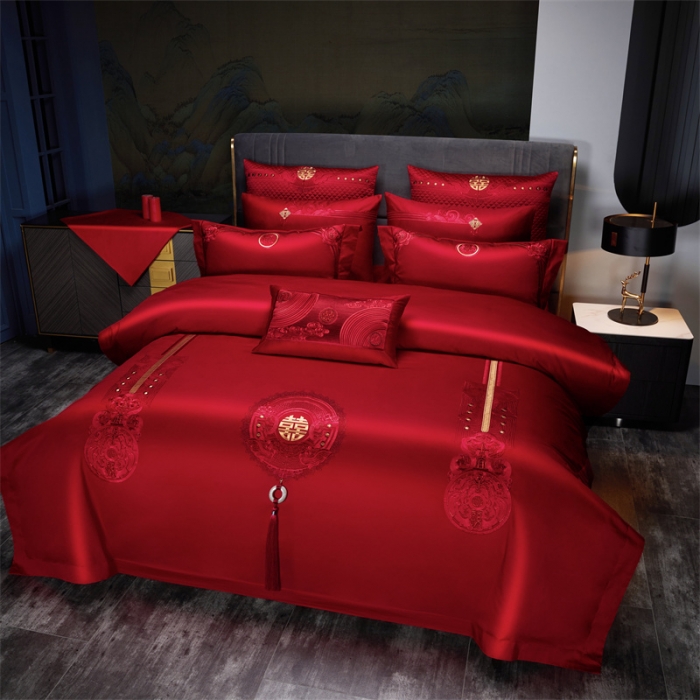 91家纺网 家纺一手货源 找家纺 （总）缔缦 2022新款秋冬婚庆长绒棉刺绣多件套步步高升