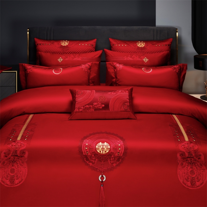 91家纺网 家纺一手货源 找家纺 （总）缔缦 2022新款秋冬婚庆长绒棉刺绣多件套步步高升