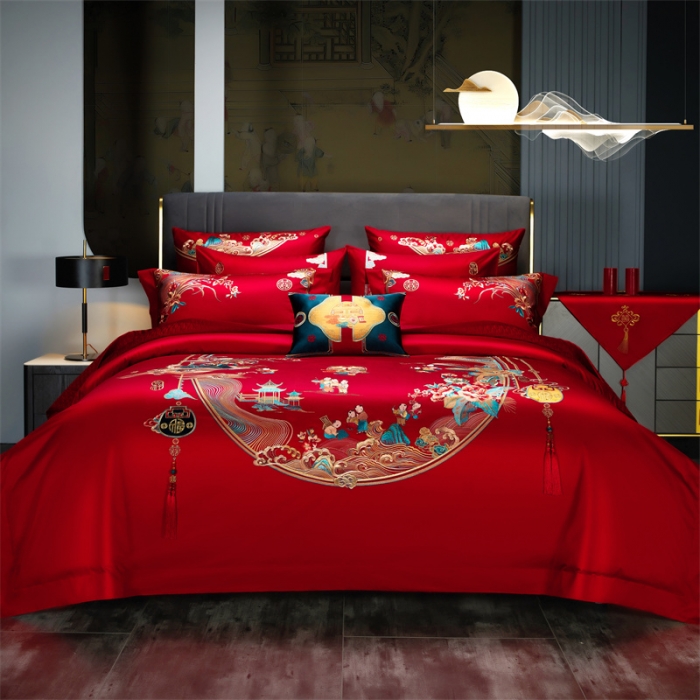 91家纺网 家纺一手货源 找家纺 （总）缔缦 2022新款秋冬婚庆长绒棉刺绣多件套代代相传