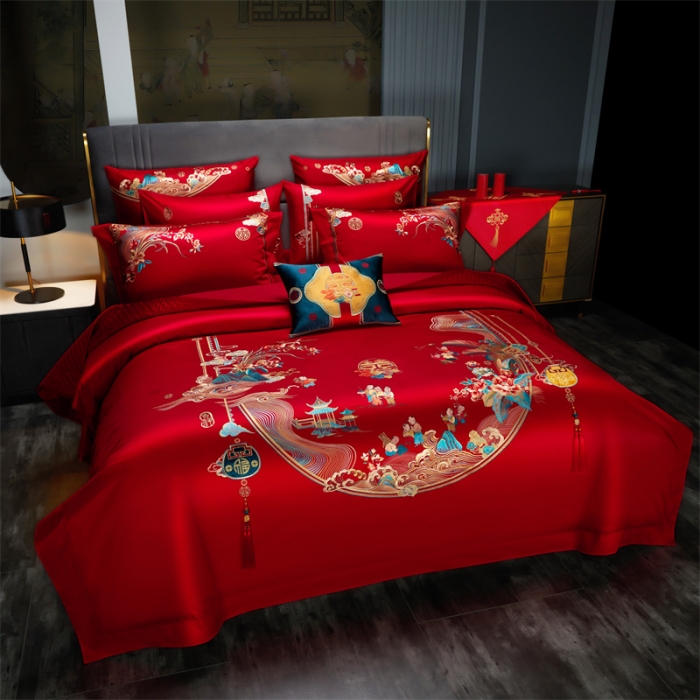 91家纺网 家纺一手货源 找家纺 （总）缔缦 2022新款秋冬婚庆长绒棉刺绣多件套代代相传