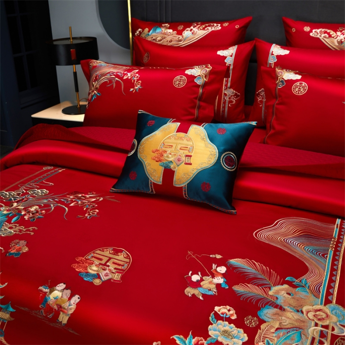 91家纺网 家纺一手货源 找家纺 （总）缔缦 2022新款秋冬婚庆长绒棉刺绣多件套代代相传