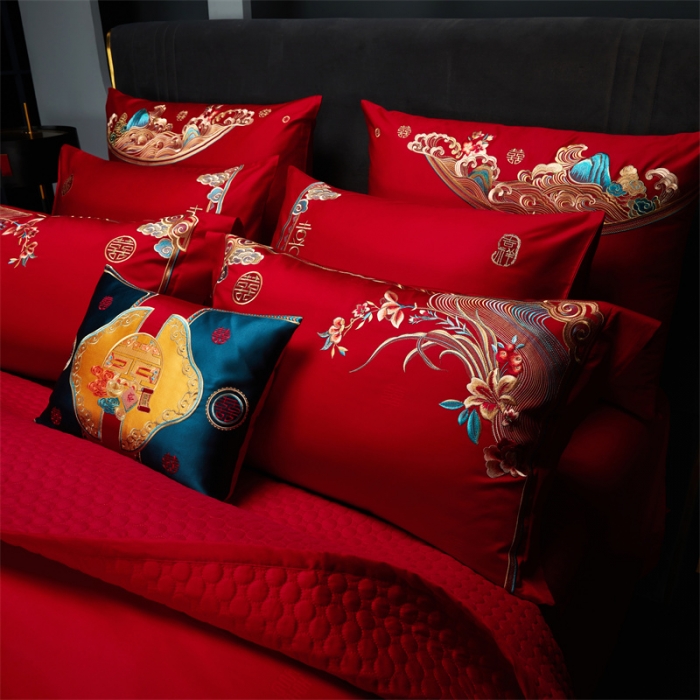 91家纺网 家纺一手货源 找家纺 （总）缔缦 2022新款秋冬婚庆长绒棉刺绣多件套代代相传