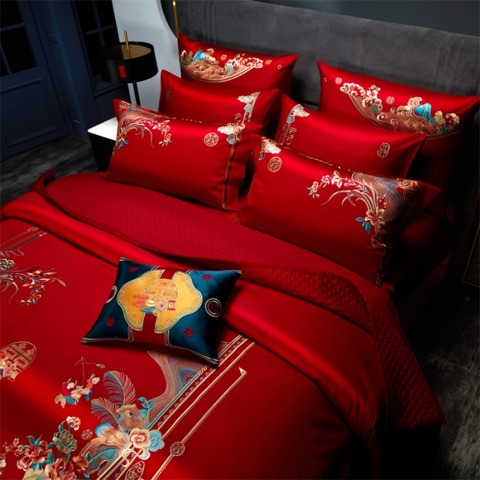 91家纺网 家纺一手货源 找家纺 （总）缔缦 2022新款秋冬婚庆长绒棉刺绣多件套代代相传