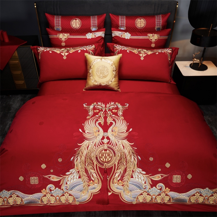 91家纺网 家纺一手货源 找家纺 （总）缔缦 2022新款秋冬婚庆长绒棉刺绣多件套凤冠霞帔