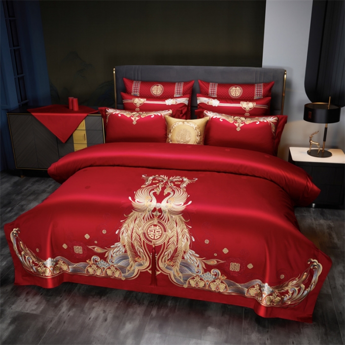 91家纺网 家纺一手货源 找家纺 （总）缔缦 2022新款秋冬婚庆长绒棉刺绣多件套凤冠霞帔